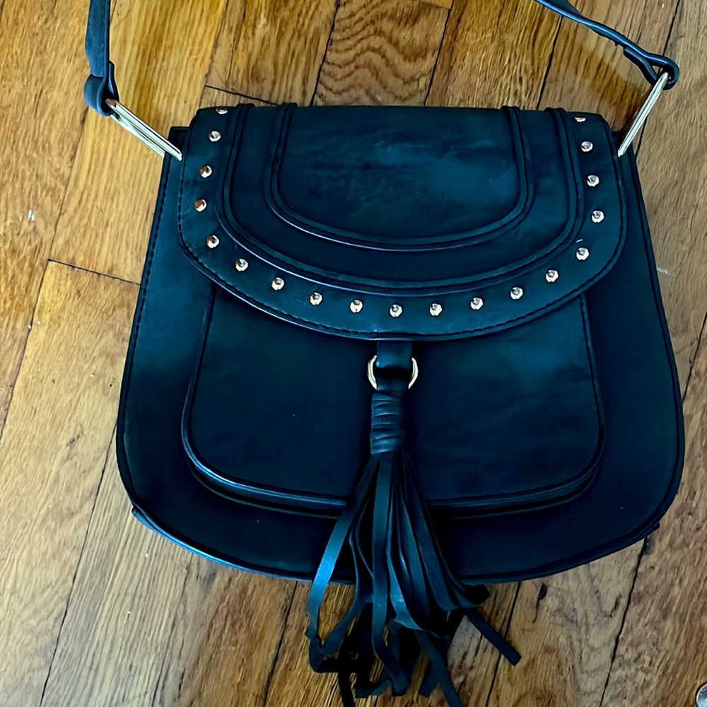 Cute gray crossbody with tassels- like new!